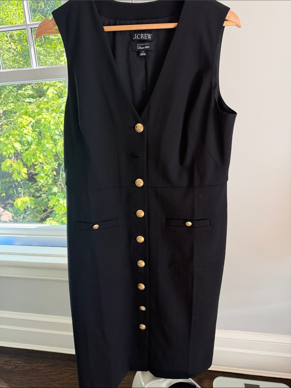 J.Crew Black Sleeveless Sheath Dress with Gold Buttons
